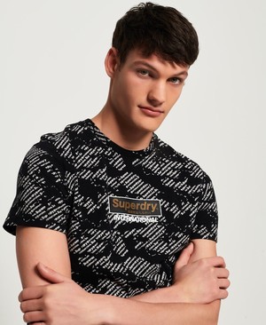 Superdry International Monochrome Férfi Pólók Fekete | ZTDHK4732